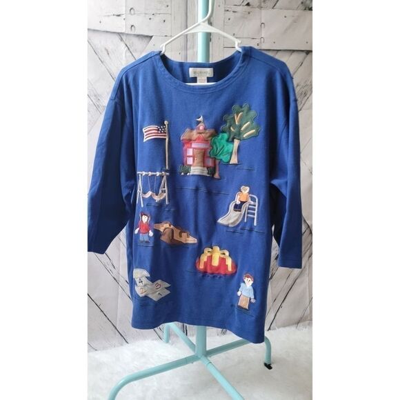 Embriodered Teacher Sweatshirt Bechamel Vintage Women's Top Size Large Blue - Picture 1 of 13